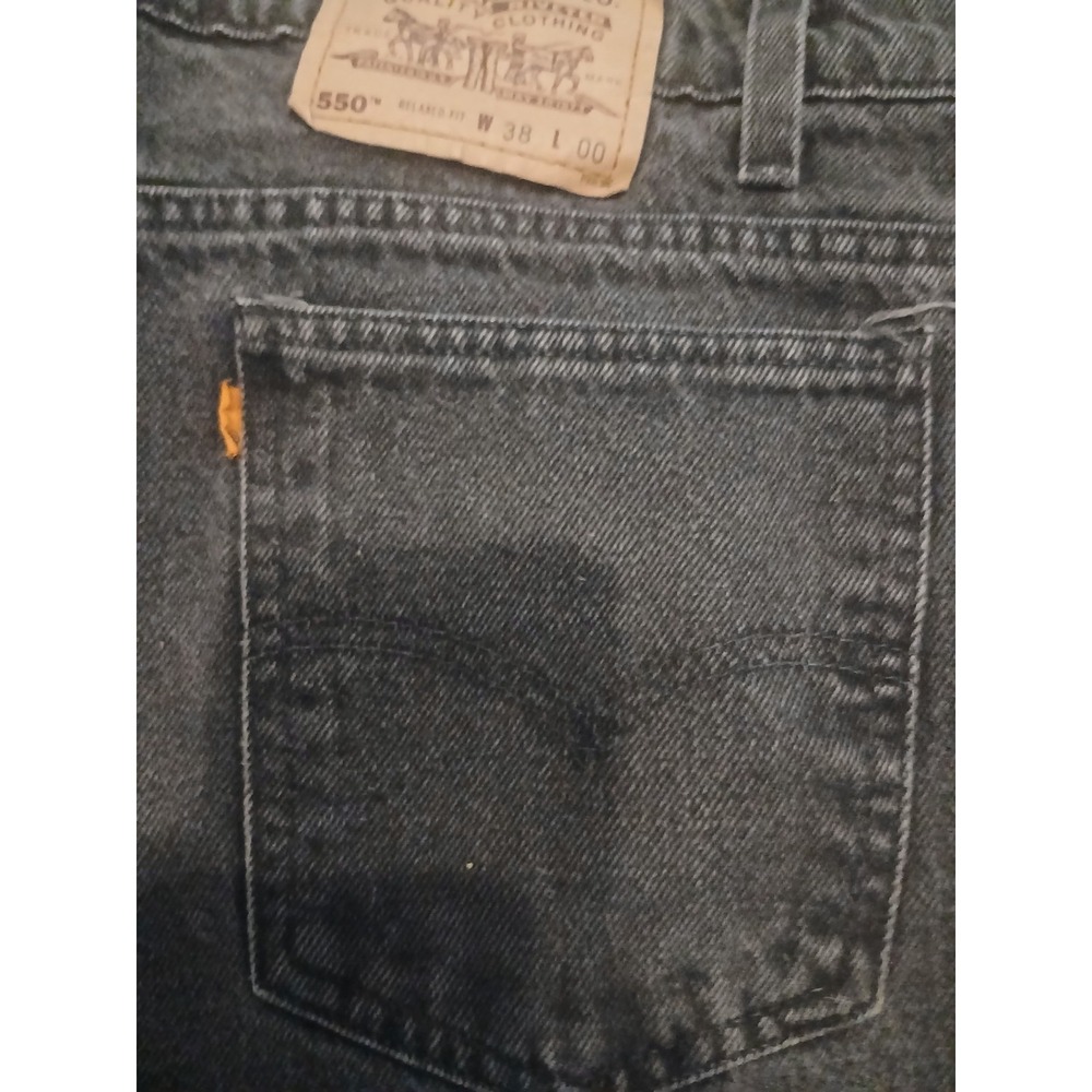 Rare Levis 550 Orange Tab Jean Shorts Jorts Black Denim 38 '94 - Picture 7 of 11